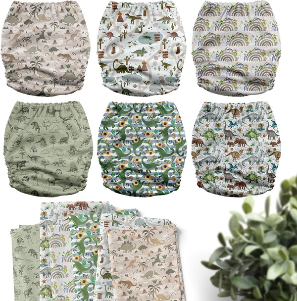 POCKET DIAPER 3.0 WITH INSERTS - 6 PACK(Cute Dinosaurs)