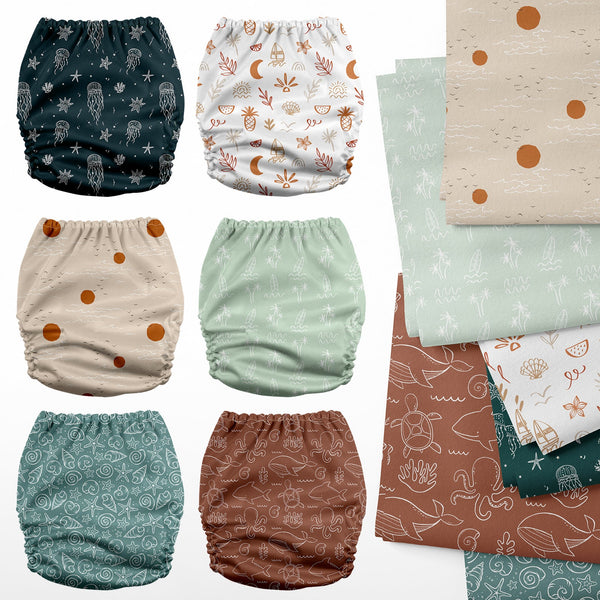 POCKET DIAPER 3.0 WITH INSERTS - 6 PACK(A-Seashore)