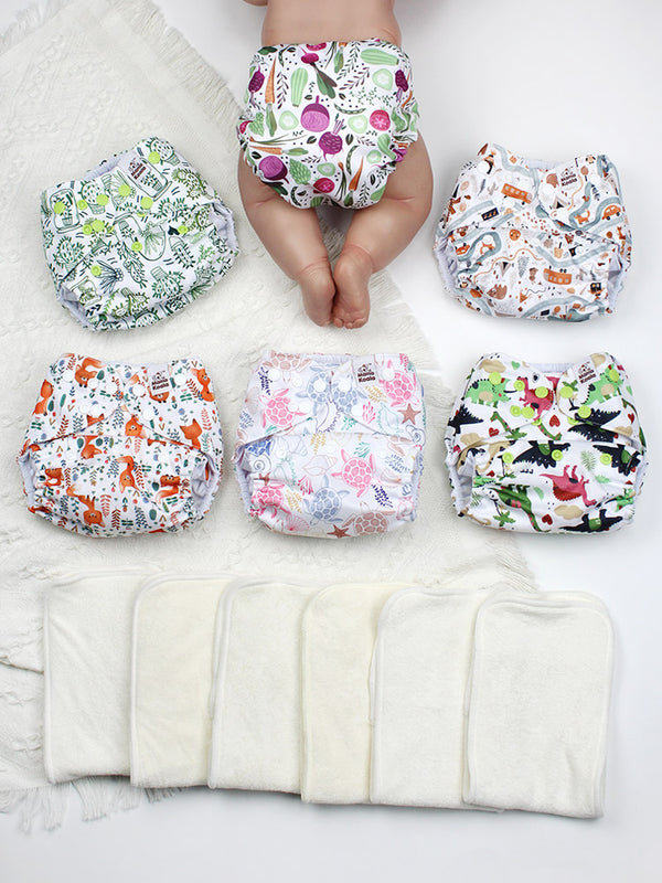 POCKET DIAPER 3.0 WITH INSERTS - 6 PACK(A-Happy Fox)