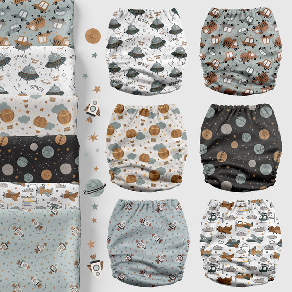 POCKET DIAPER 3.0 WITH INSERTS - 6 PACK(Space Ranger)