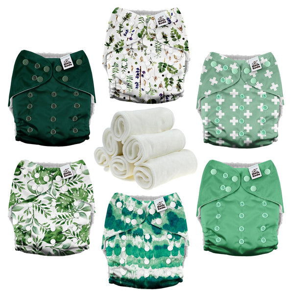 POCKET DIAPER 3.0 WITH INSERTS - 6 PACK(Love Green)