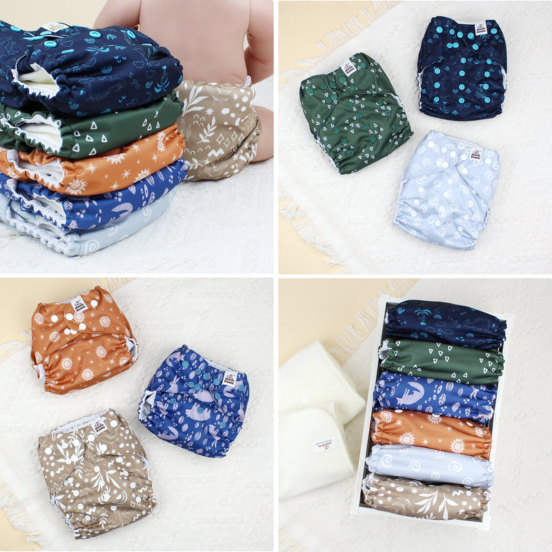POCKET DIAPER 3.0 WITH INSERTS - 6 PACK(Natural Elements) – Mama Koala