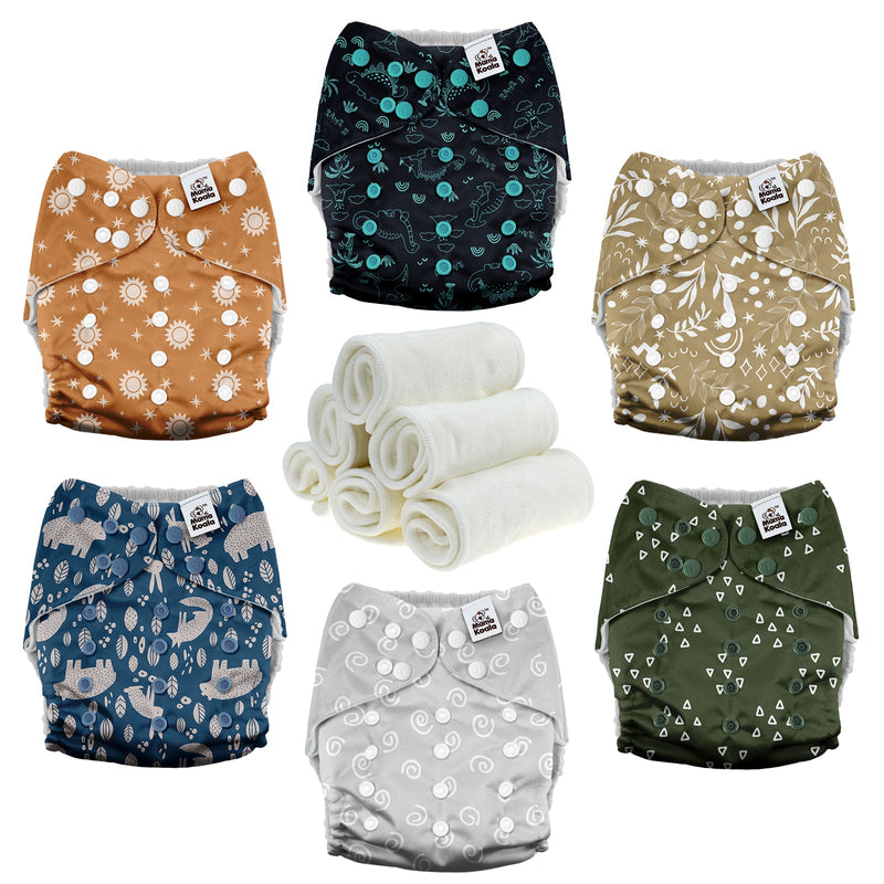 POCKET DIAPER 3.0 WITH INSERTS - 6 PACK(Natural Elements) – Mama Koala