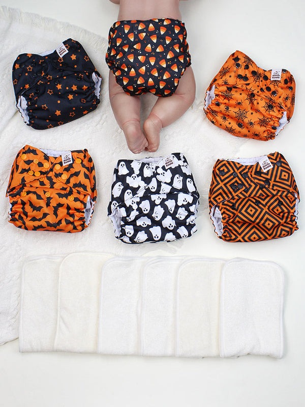POCKET DIAPER 3.0 WITH INSERTS - 6 PACK(Happy Halloween)
